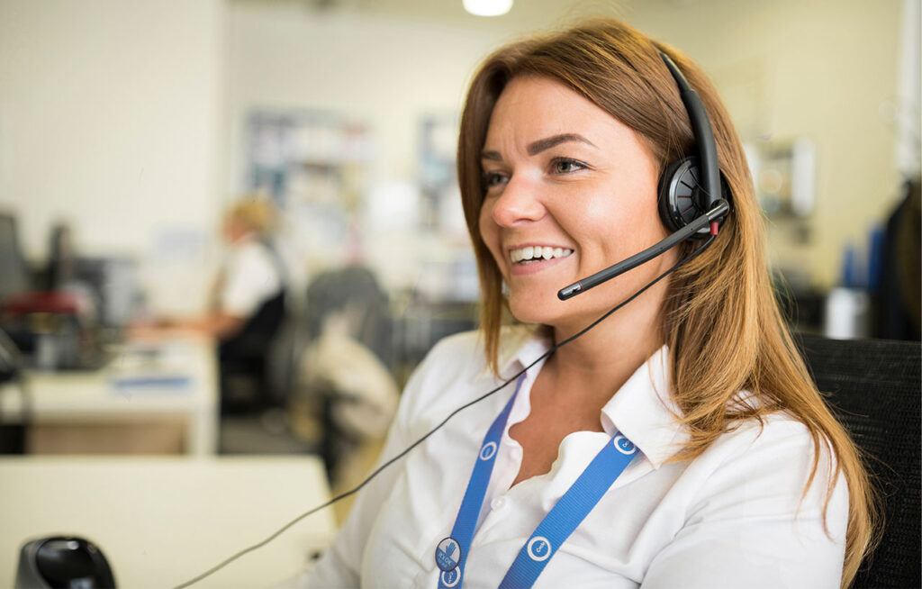 call handler speaking to patient on headset